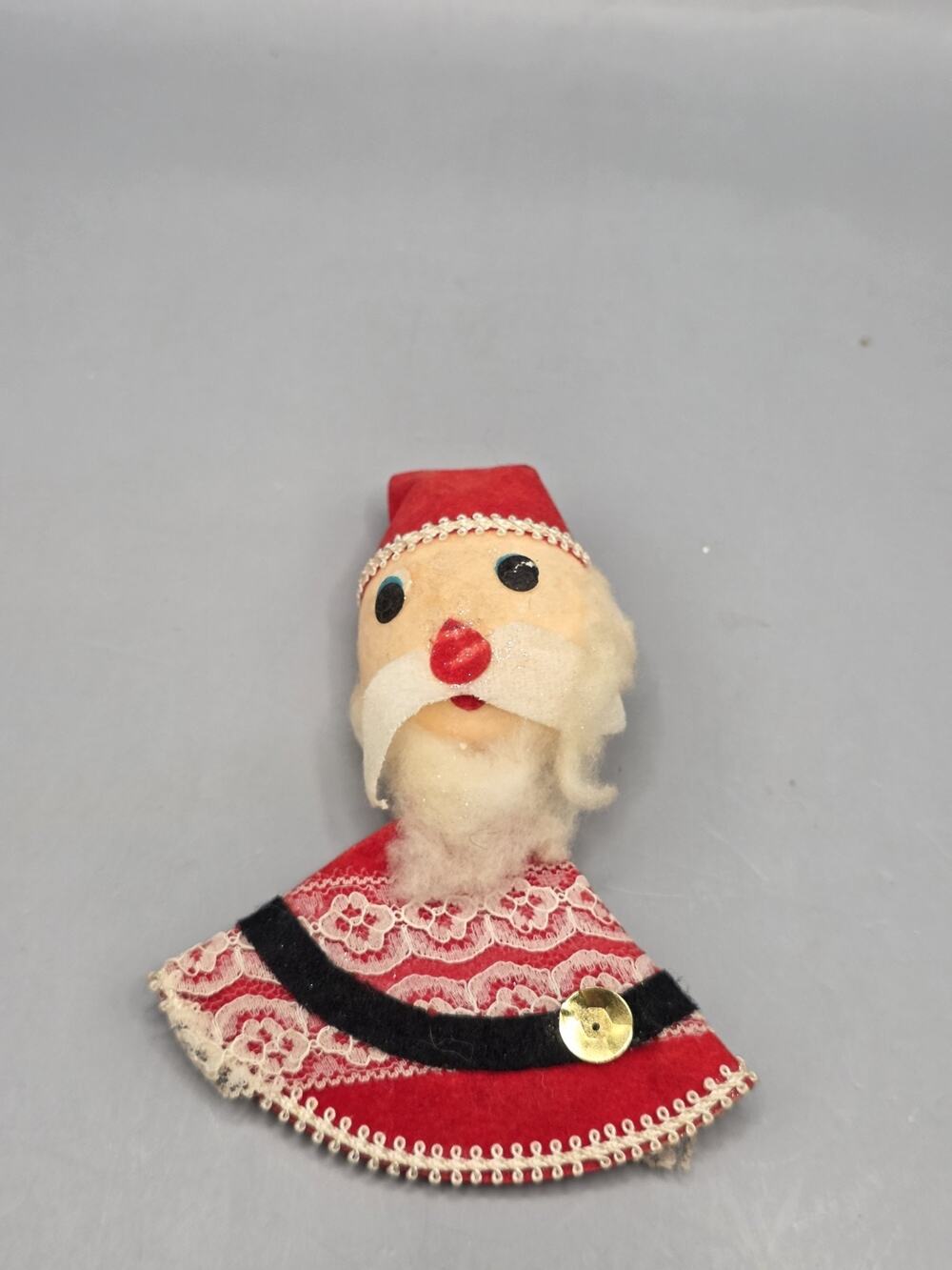 Vintage Christmas Santa Claus Tree Topper Velvet Lace Cone Kitsch Figurine 1950s
